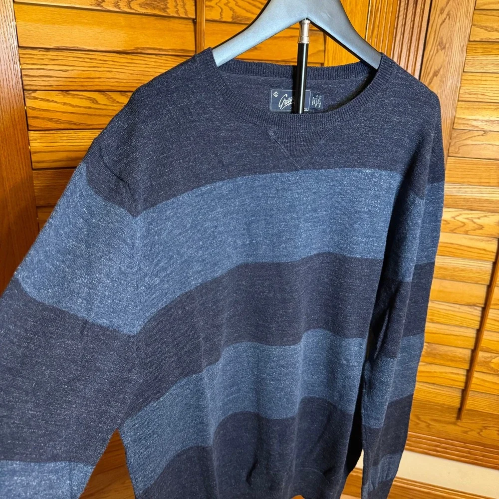 Grayers Clothiers Mens XXL Blue Striped Crewneck Sweater Long Sleeve Knit